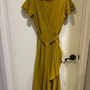 A New Day Yellow Asymmetrical Sundress with Flutter Sleeves